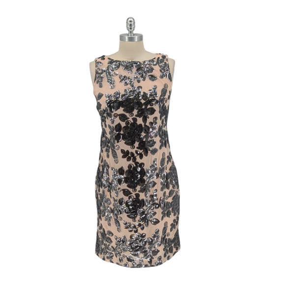 00117 Lauren Ralph Lauren Floral Sequin Dress Cream Silver size 8 party cocktail - Picture 1 of 7